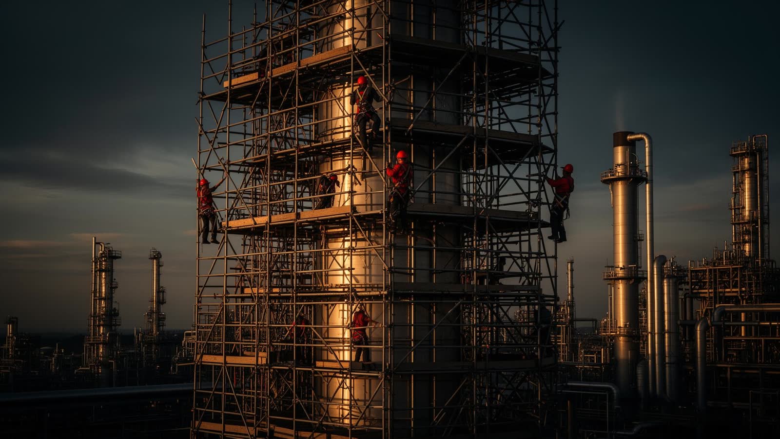Andaime industrial montado em planta petroquímica